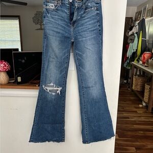 American Eagle Outfitters Blue Distressed Flare Jeans